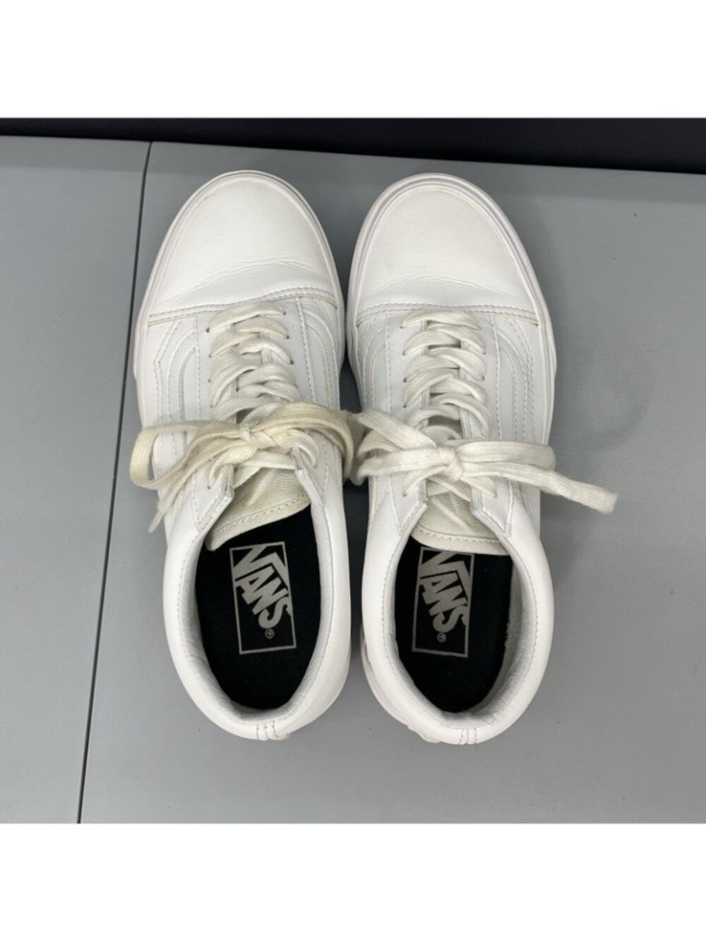 Vans Old Skool Sneakers Shoes Athletic Leather White Womens 7 - Picture 9 of 13